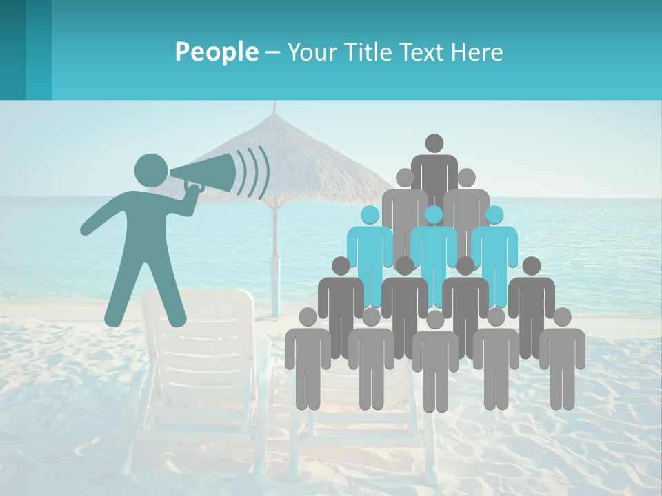 Two Chairs And An Umbrella On A Beach PowerPoint Template