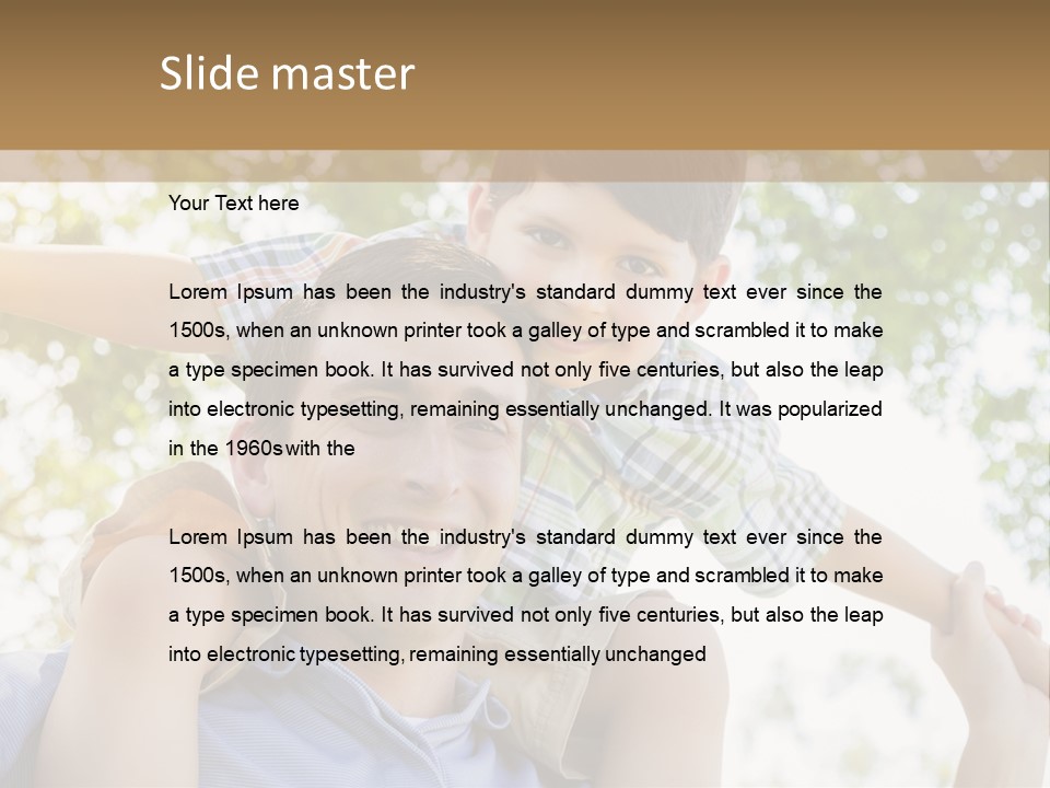 A Man Holding A Young Boy On His Shoulders PowerPoint Template