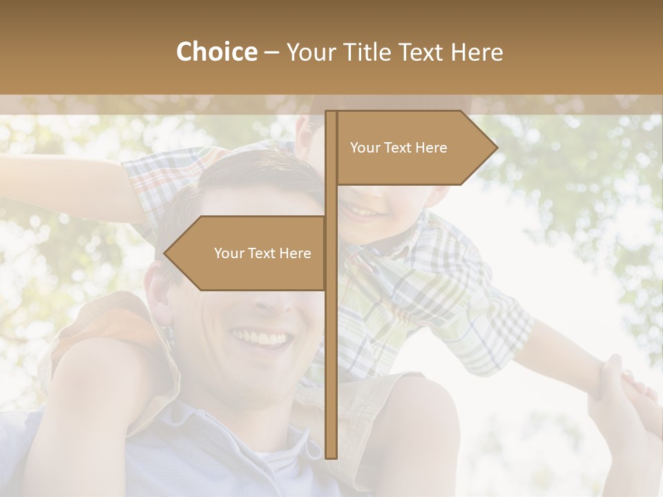 A Man Holding A Young Boy On His Shoulders PowerPoint Template