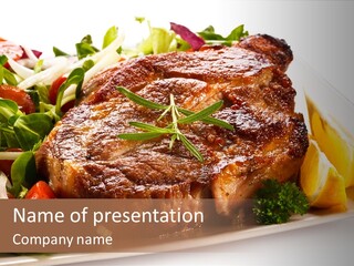 A Plate Of Food With Meat And Vegetables On It PowerPoint Template