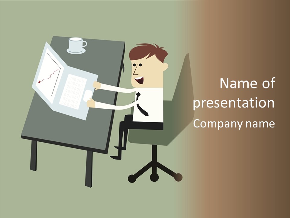 A Man Sitting At A Desk With A Cup Of Coffee On It PowerPoint Template