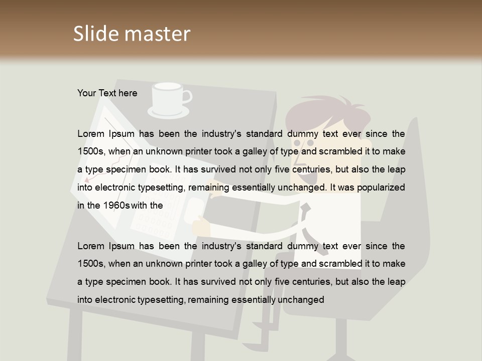 A Man Sitting At A Desk With A Cup Of Coffee On It PowerPoint Template