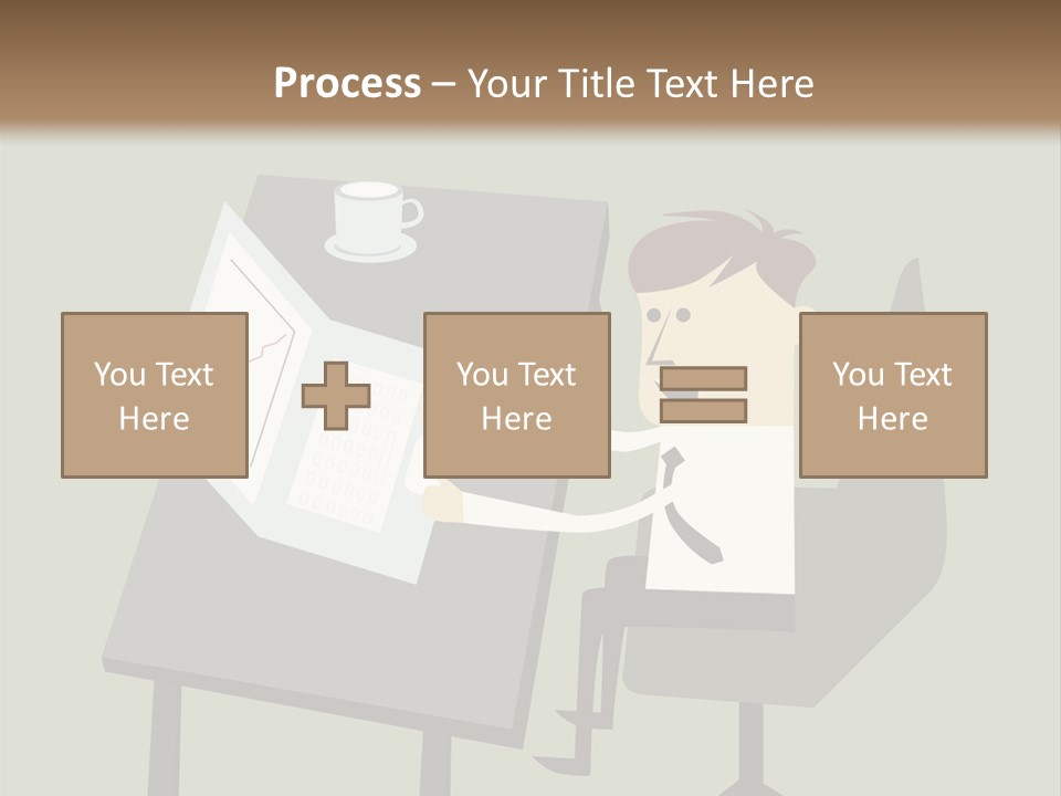 A Man Sitting At A Desk With A Cup Of Coffee On It PowerPoint Template