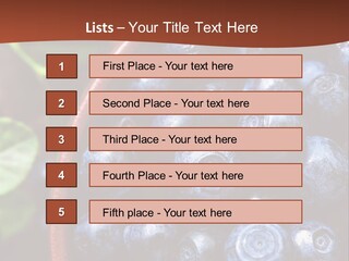 A Bowl Of Blueberries On A Table With Leaves PowerPoint Template