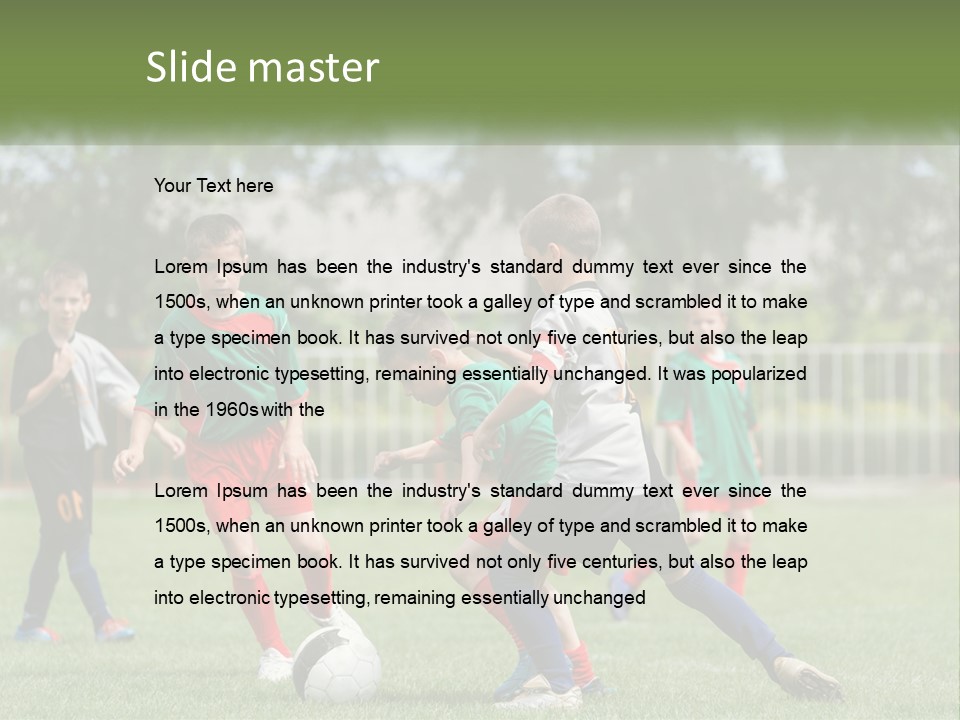 A Group Of Children Playing Soccer On A Field PowerPoint Template