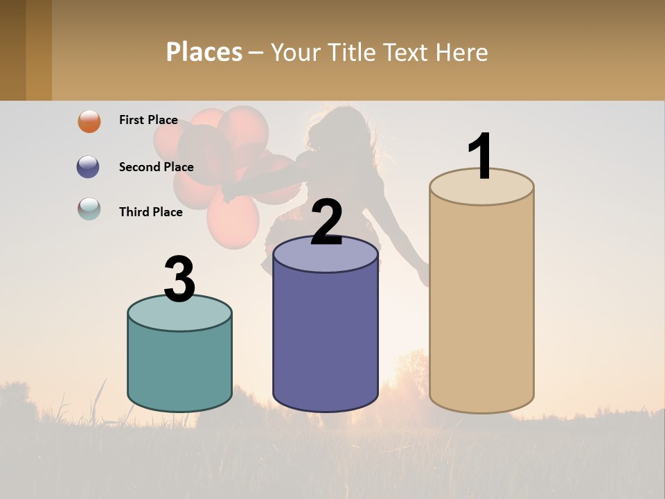 A Woman Holding Balloons In The Air At Sunset PowerPoint Template