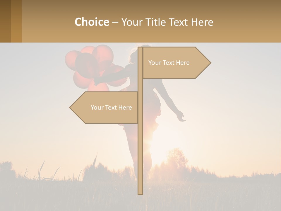 A Woman Holding Balloons In The Air At Sunset PowerPoint Template