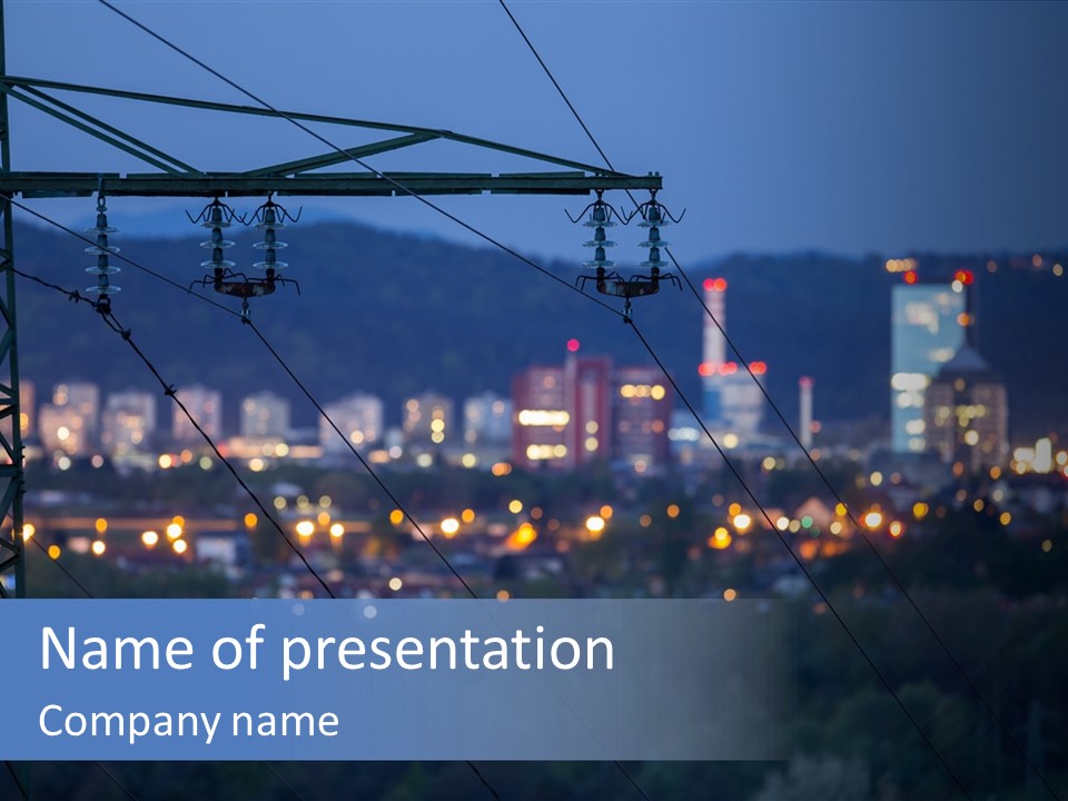 A Power Line With A City In The Background PowerPoint Template