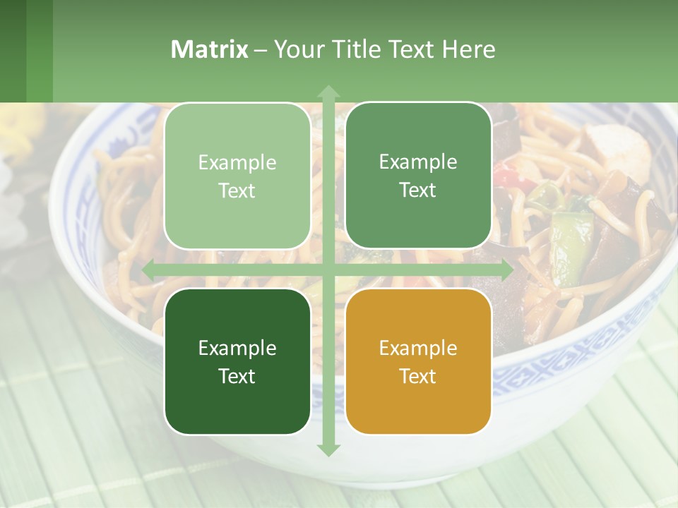 A Blue And White Bowl Filled With Noodles And Vegetables PowerPoint Template
