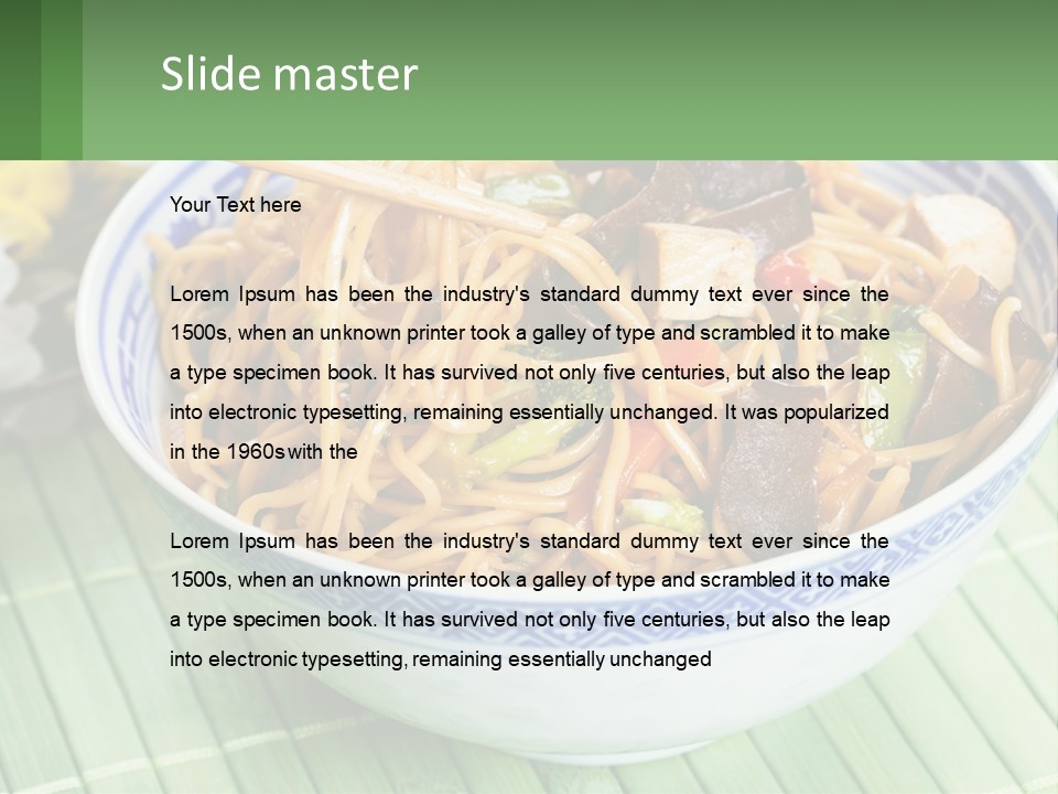 A Blue And White Bowl Filled With Noodles And Vegetables PowerPoint Template