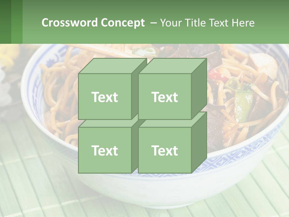 A Blue And White Bowl Filled With Noodles And Vegetables PowerPoint Template