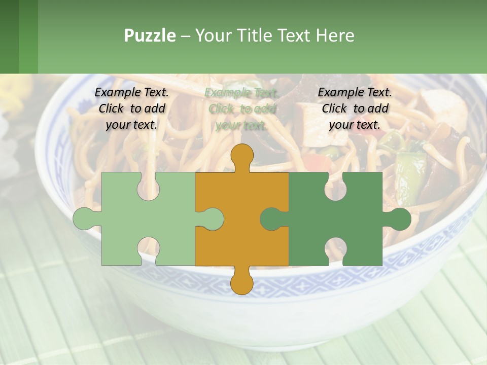 A Blue And White Bowl Filled With Noodles And Vegetables PowerPoint Template