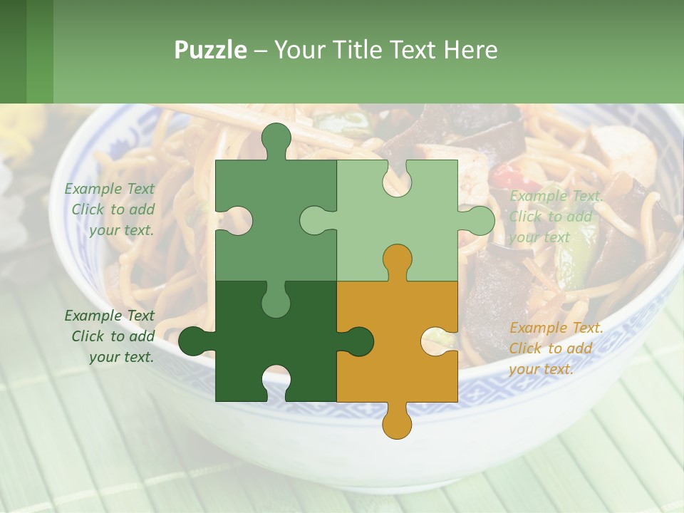 A Blue And White Bowl Filled With Noodles And Vegetables PowerPoint Template