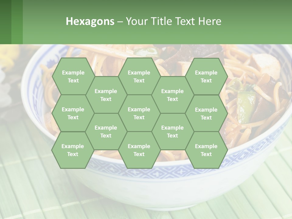 A Blue And White Bowl Filled With Noodles And Vegetables PowerPoint Template