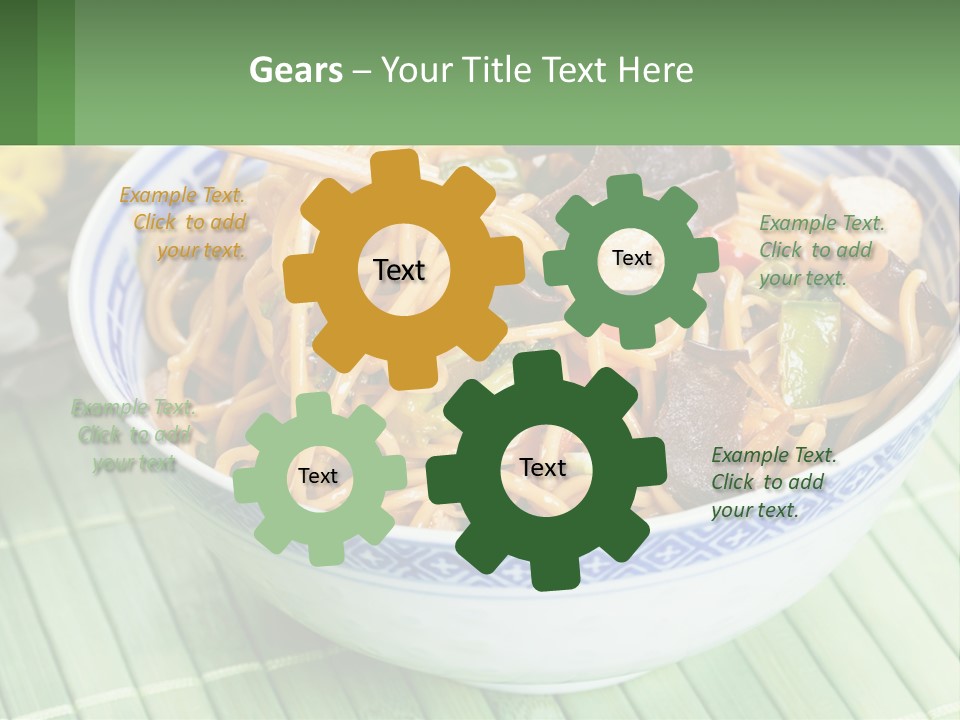 A Blue And White Bowl Filled With Noodles And Vegetables PowerPoint Template