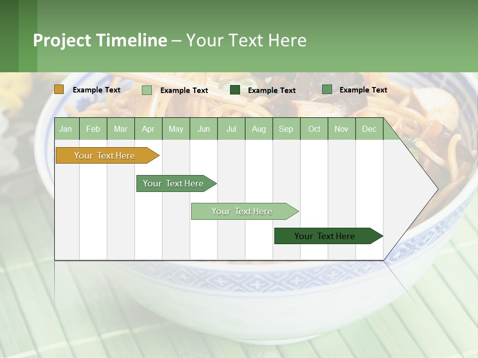 A Blue And White Bowl Filled With Noodles And Vegetables PowerPoint Template