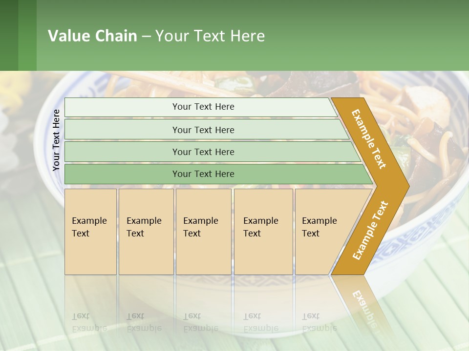 A Blue And White Bowl Filled With Noodles And Vegetables PowerPoint Template