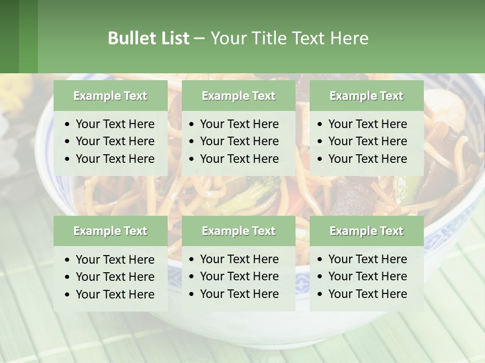 A Blue And White Bowl Filled With Noodles And Vegetables PowerPoint Template