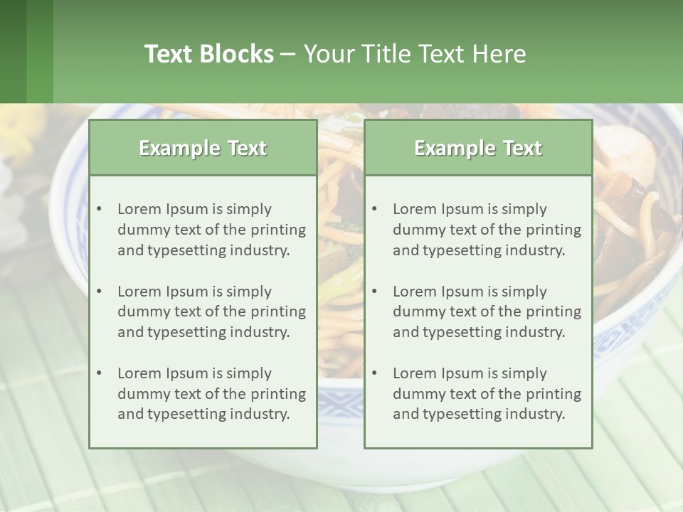 A Blue And White Bowl Filled With Noodles And Vegetables PowerPoint Template