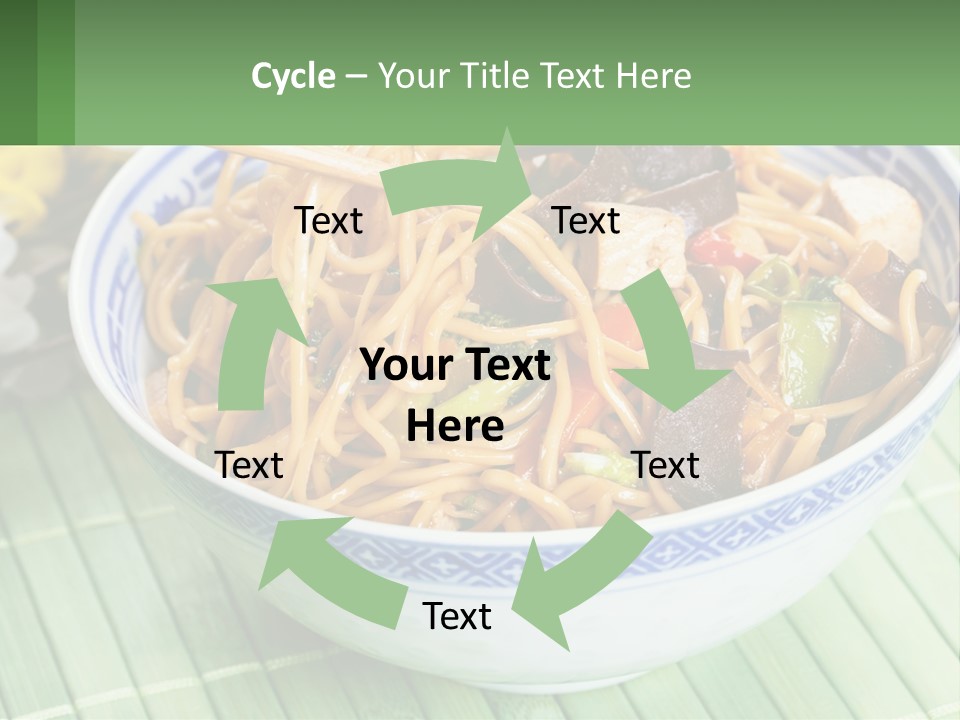 A Blue And White Bowl Filled With Noodles And Vegetables PowerPoint Template