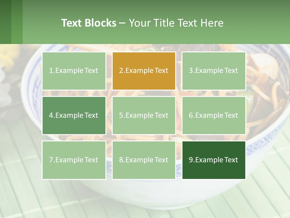 A Blue And White Bowl Filled With Noodles And Vegetables PowerPoint Template