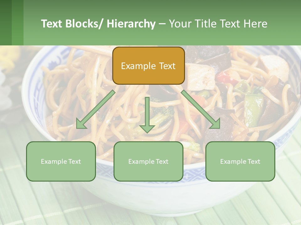 A Blue And White Bowl Filled With Noodles And Vegetables PowerPoint Template