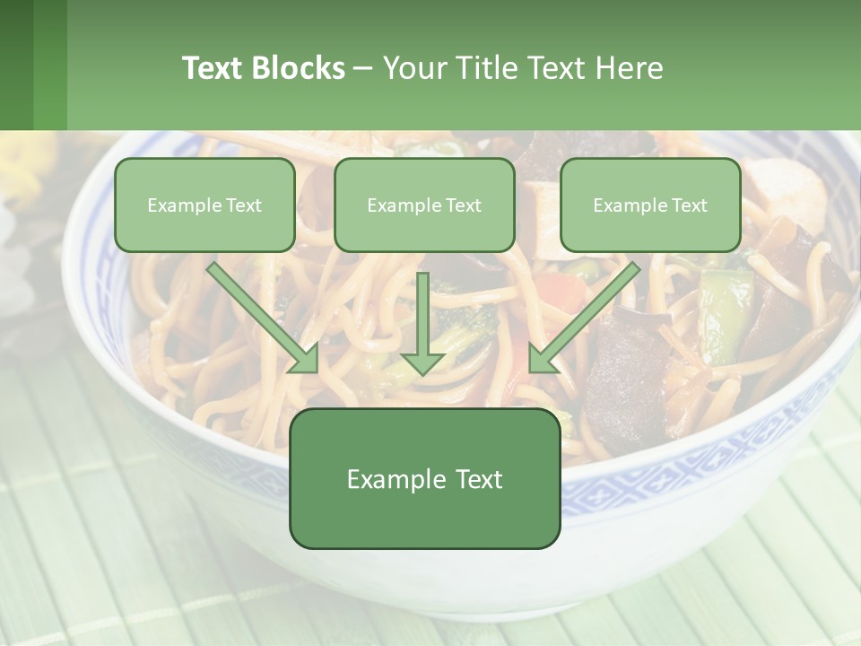 A Blue And White Bowl Filled With Noodles And Vegetables PowerPoint Template