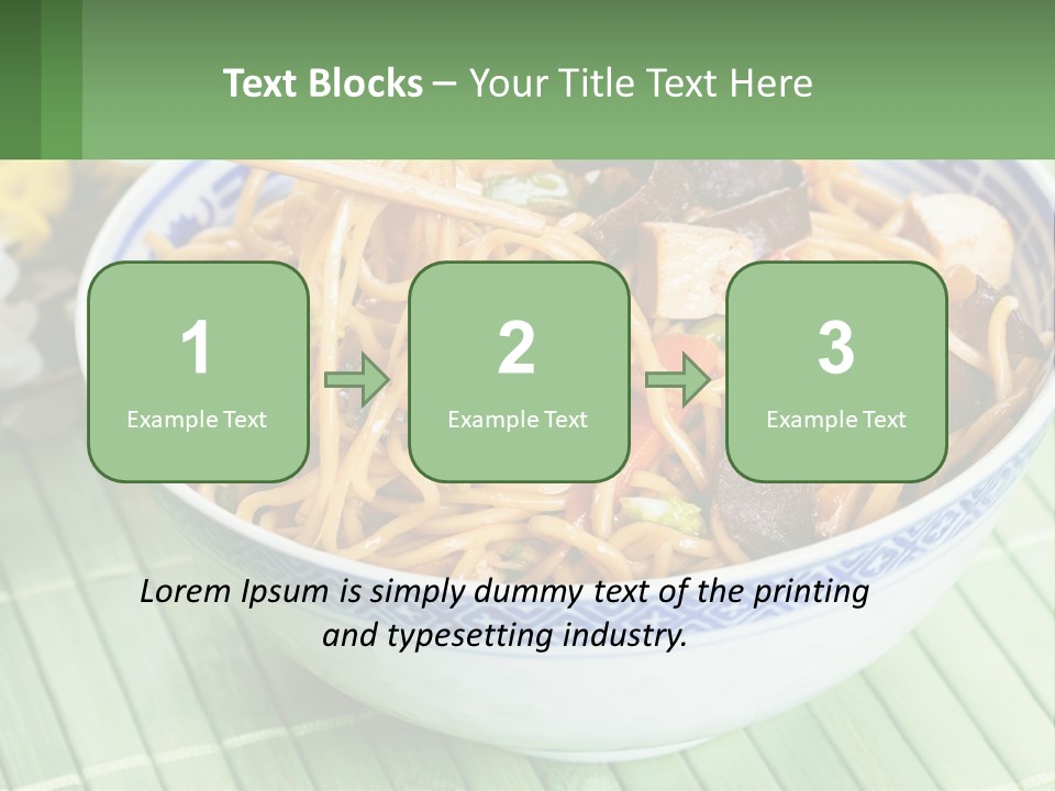 A Blue And White Bowl Filled With Noodles And Vegetables PowerPoint Template