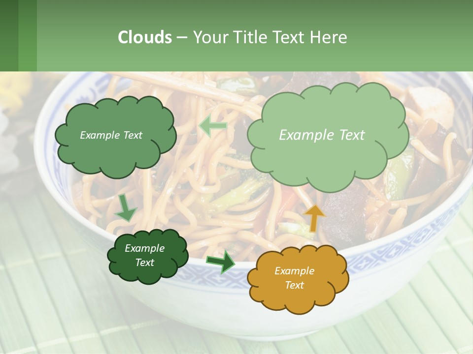 A Blue And White Bowl Filled With Noodles And Vegetables PowerPoint Template