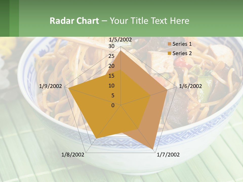A Blue And White Bowl Filled With Noodles And Vegetables PowerPoint Template