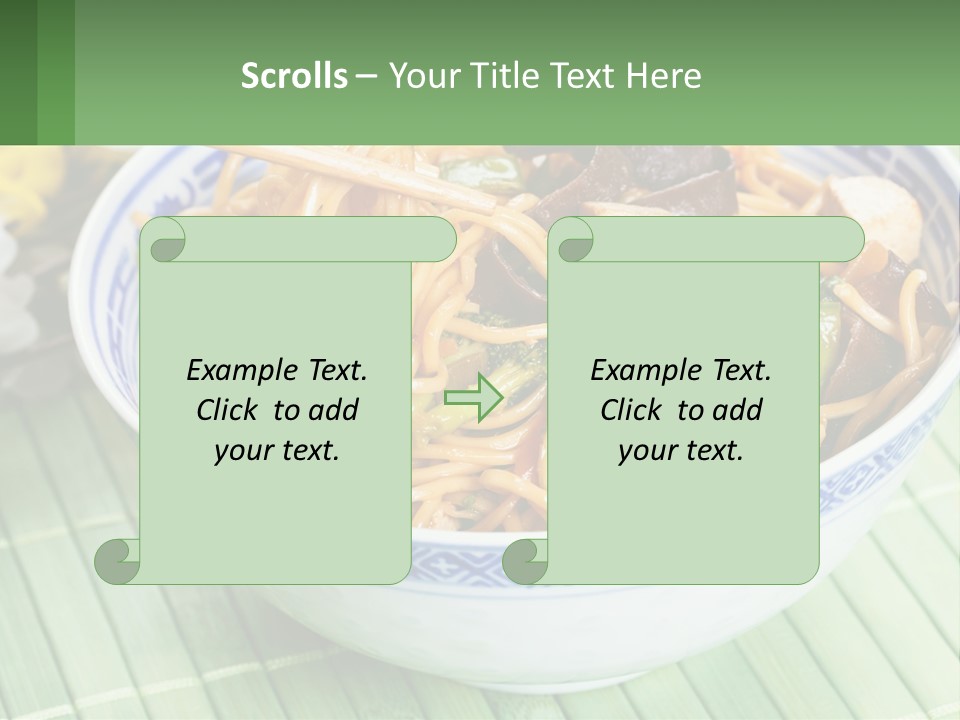 A Blue And White Bowl Filled With Noodles And Vegetables PowerPoint Template