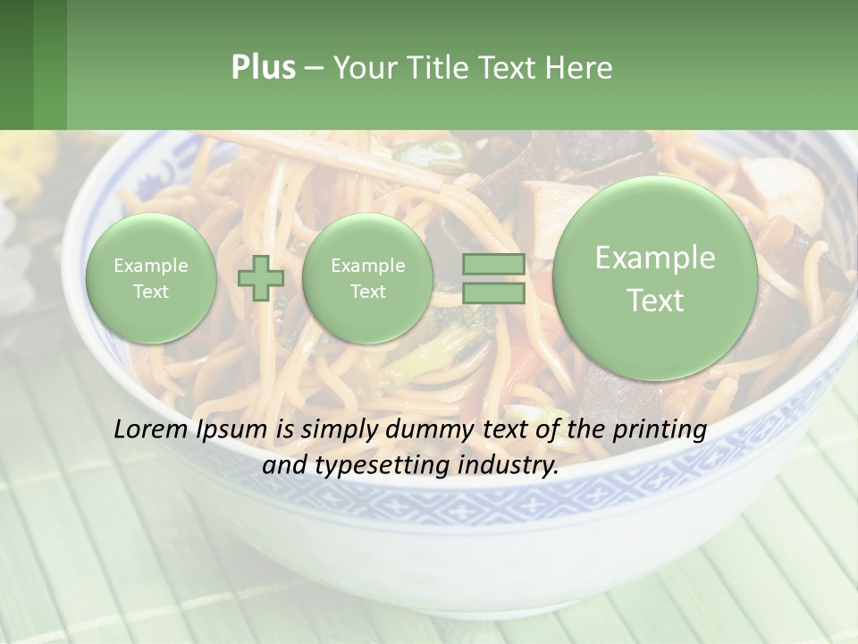 A Blue And White Bowl Filled With Noodles And Vegetables PowerPoint Template