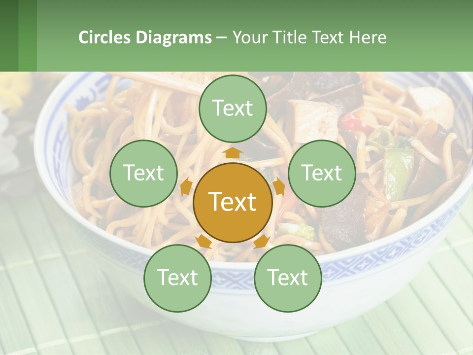 A Blue And White Bowl Filled With Noodles And Vegetables PowerPoint Template