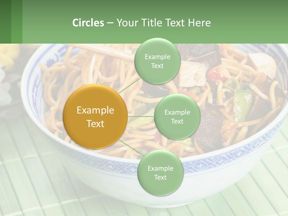 A Blue And White Bowl Filled With Noodles And Vegetables PowerPoint Template