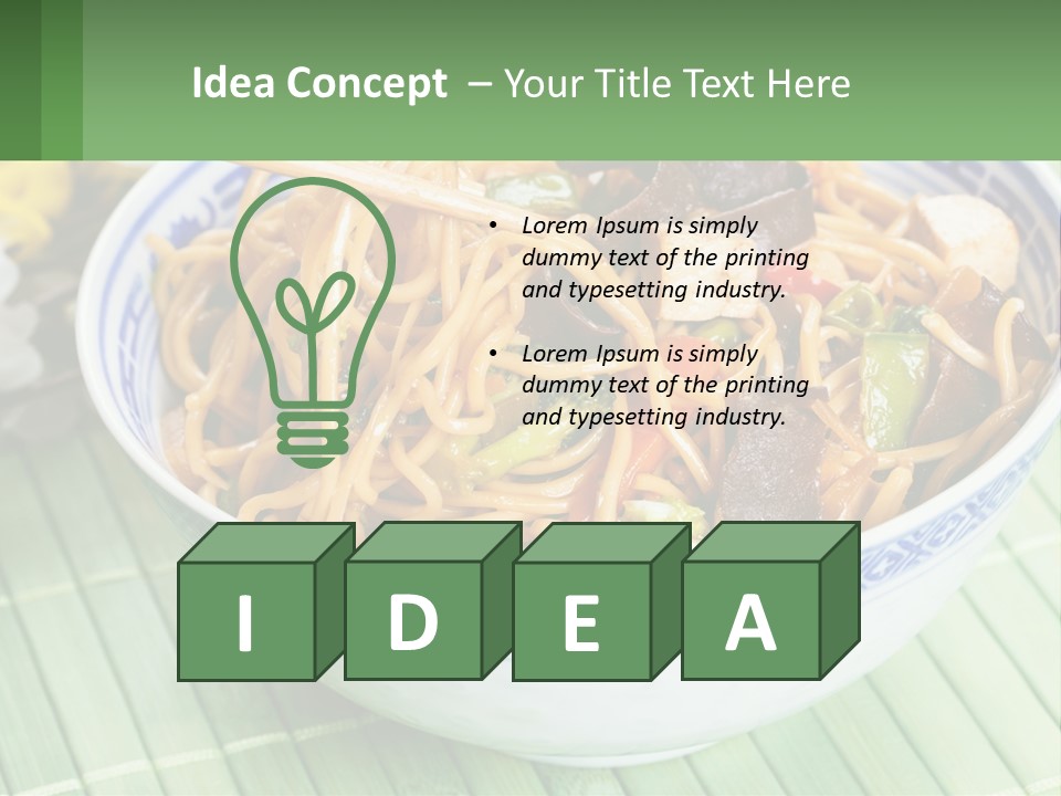 A Blue And White Bowl Filled With Noodles And Vegetables PowerPoint Template