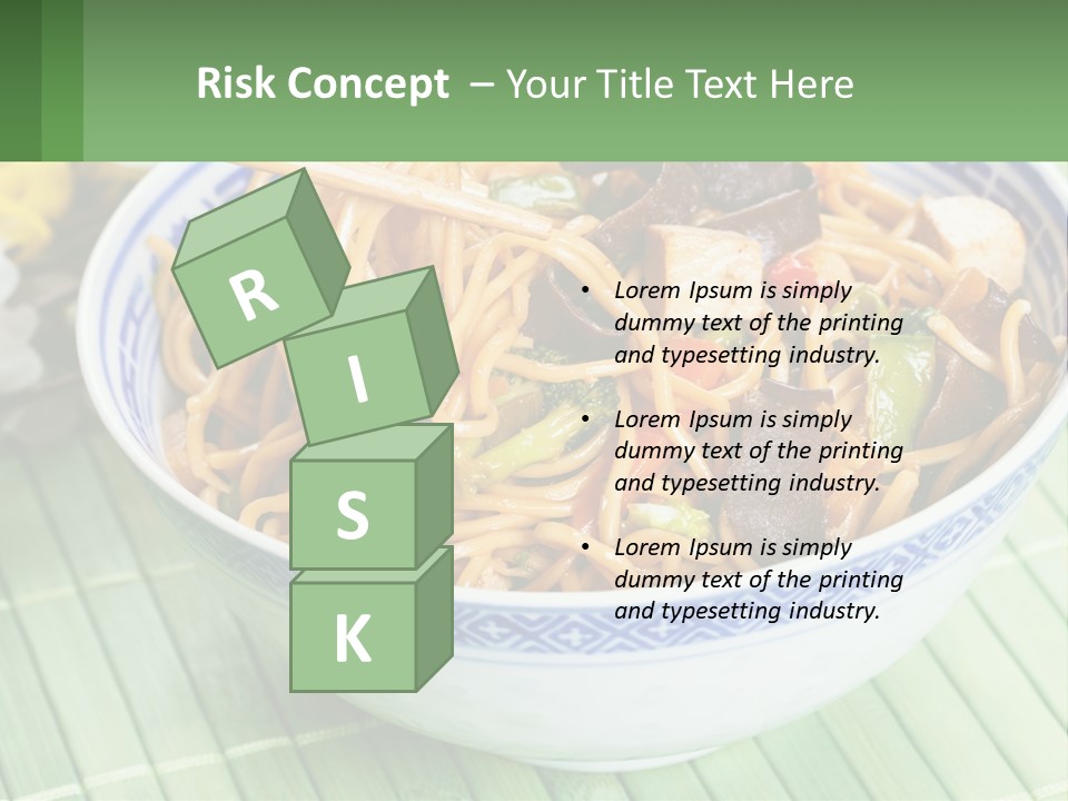 A Blue And White Bowl Filled With Noodles And Vegetables PowerPoint Template