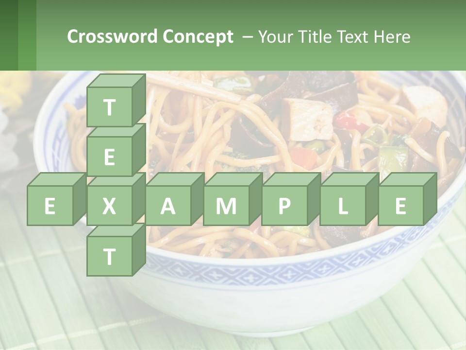 A Blue And White Bowl Filled With Noodles And Vegetables PowerPoint Template