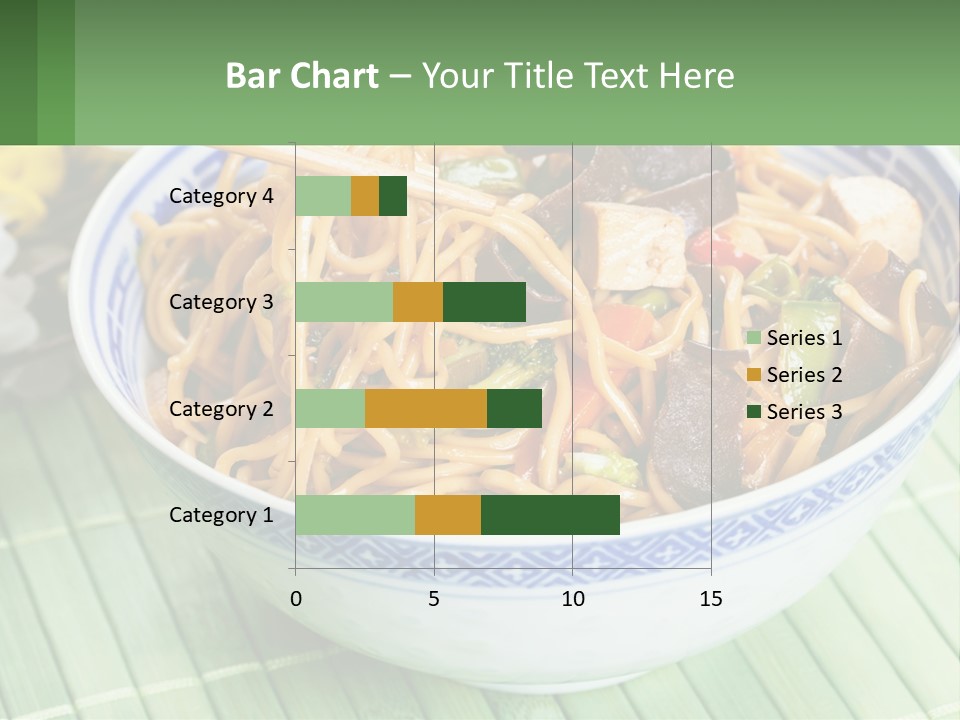 A Blue And White Bowl Filled With Noodles And Vegetables PowerPoint Template