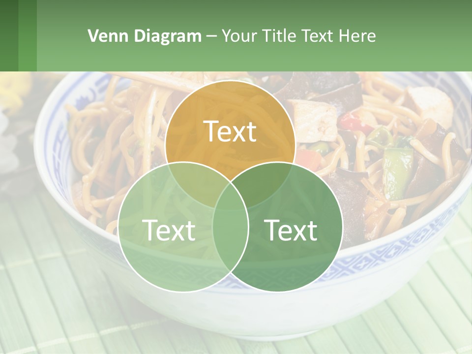 A Blue And White Bowl Filled With Noodles And Vegetables PowerPoint Template