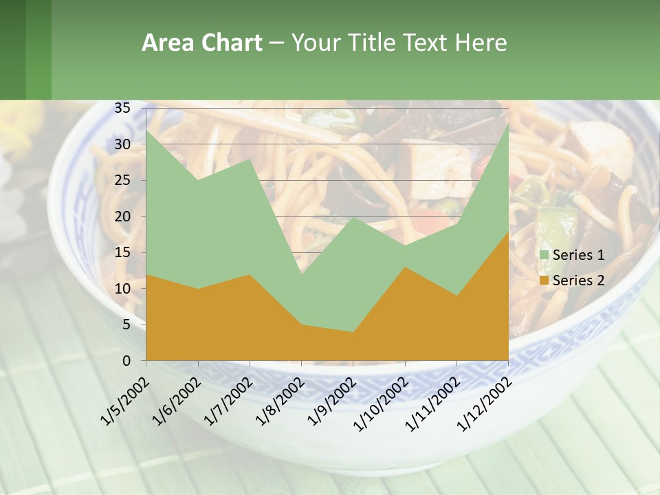 A Blue And White Bowl Filled With Noodles And Vegetables PowerPoint Template