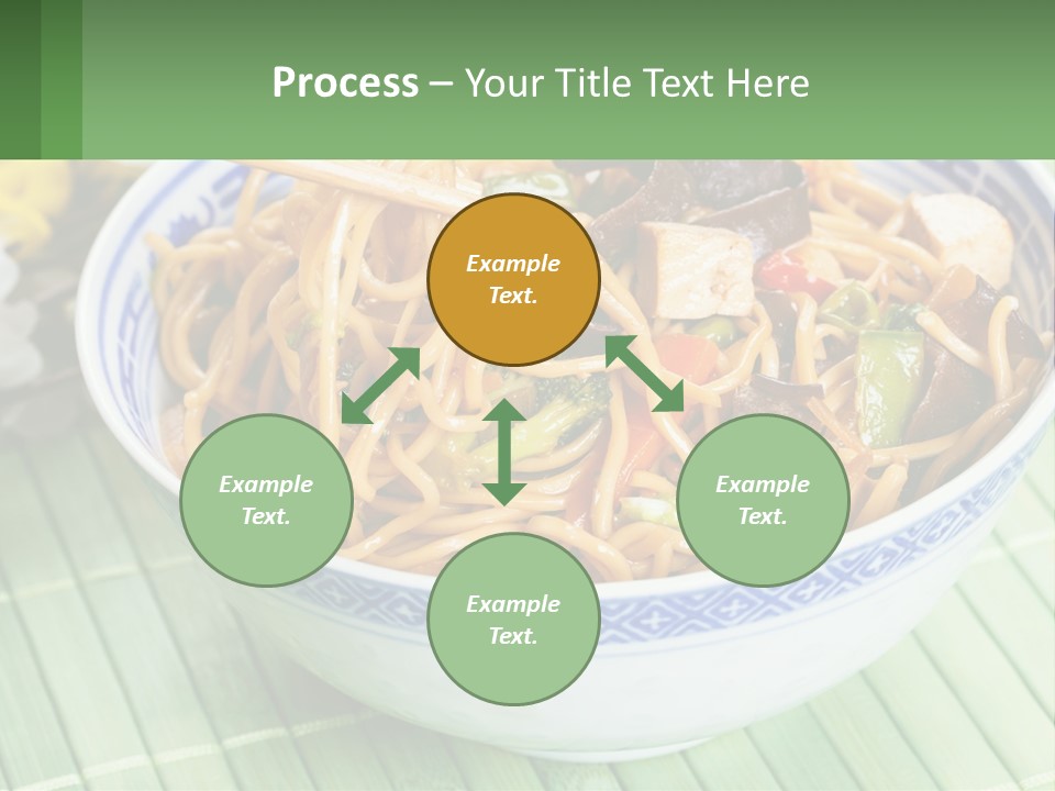 A Blue And White Bowl Filled With Noodles And Vegetables PowerPoint Template