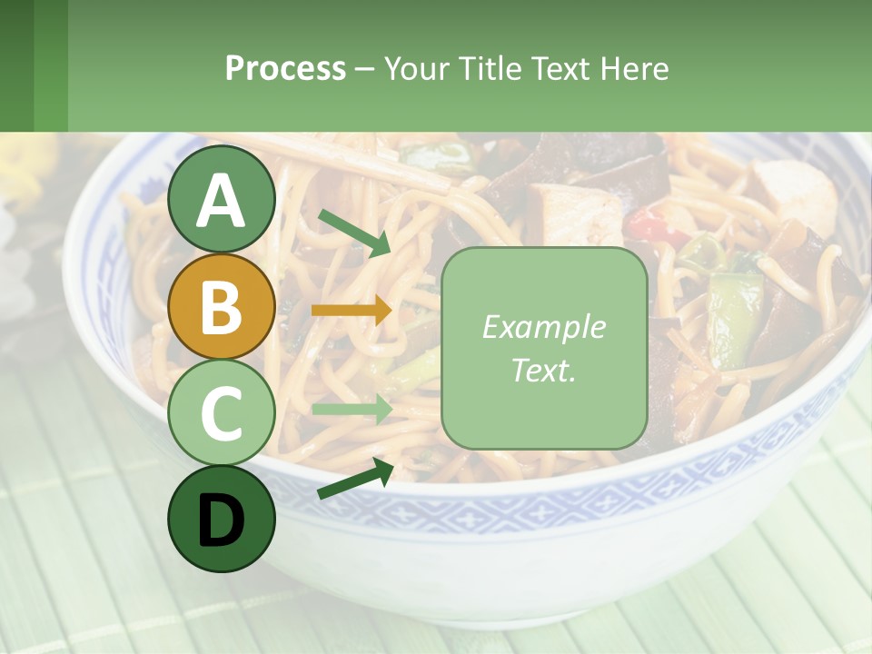 A Blue And White Bowl Filled With Noodles And Vegetables PowerPoint Template