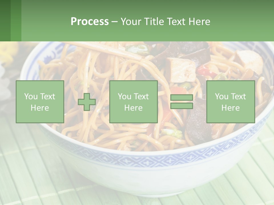 A Blue And White Bowl Filled With Noodles And Vegetables PowerPoint Template