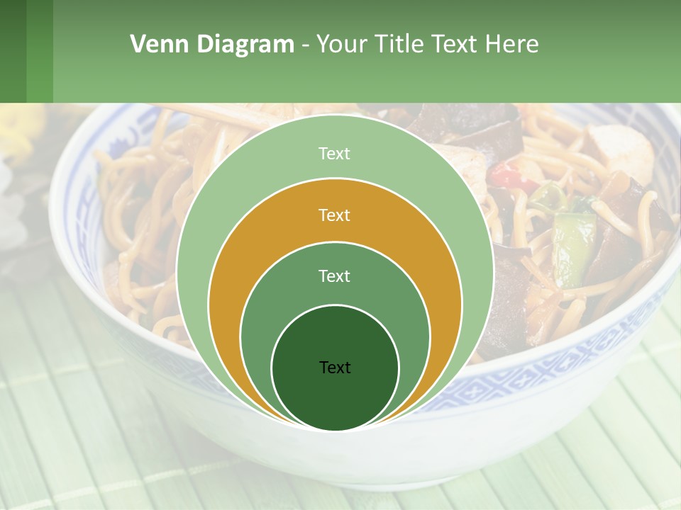 A Blue And White Bowl Filled With Noodles And Vegetables PowerPoint Template