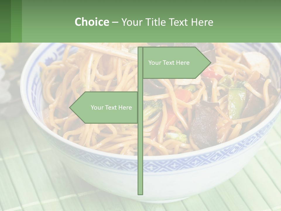 A Blue And White Bowl Filled With Noodles And Vegetables PowerPoint Template
