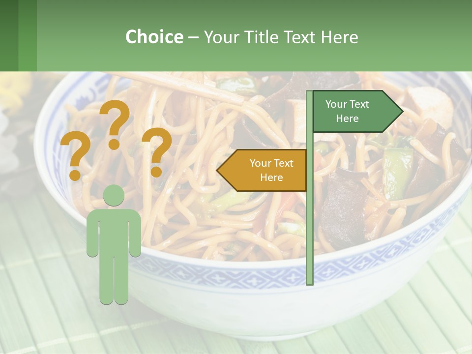 A Blue And White Bowl Filled With Noodles And Vegetables PowerPoint Template