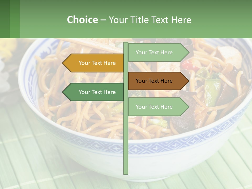 A Blue And White Bowl Filled With Noodles And Vegetables PowerPoint Template