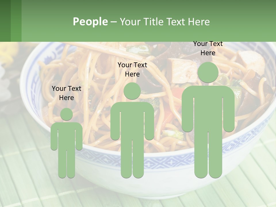 A Blue And White Bowl Filled With Noodles And Vegetables PowerPoint Template