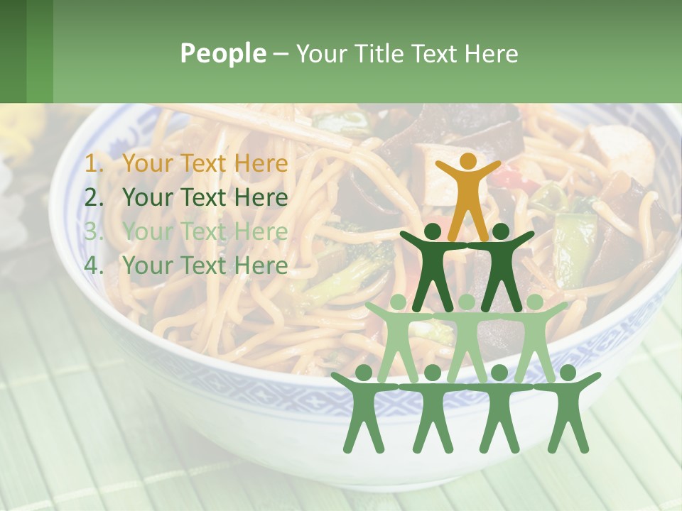 A Blue And White Bowl Filled With Noodles And Vegetables PowerPoint Template