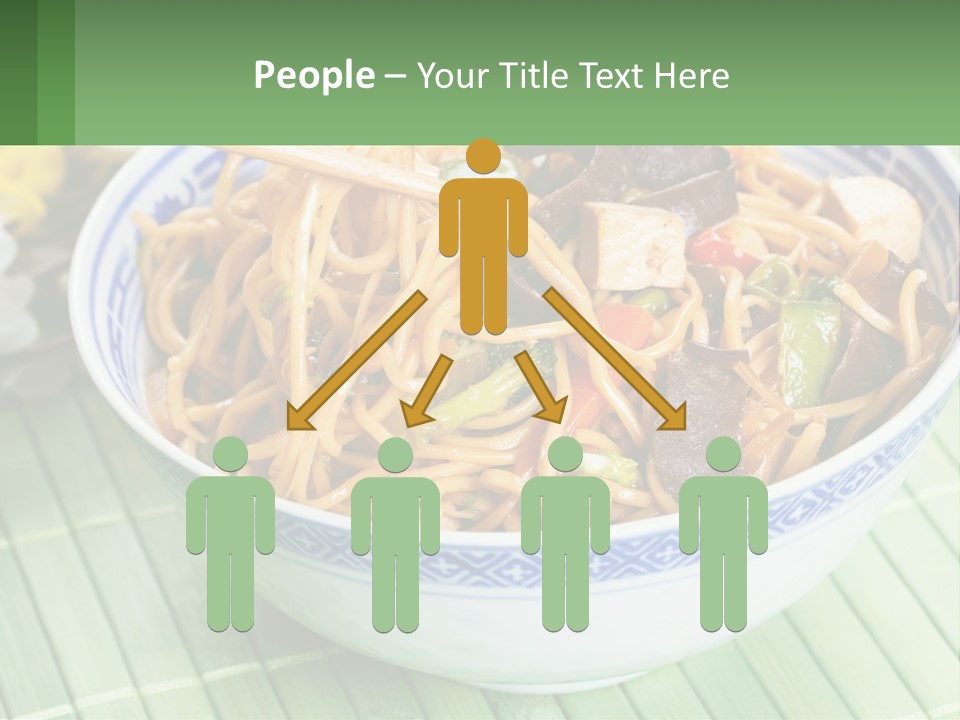 A Blue And White Bowl Filled With Noodles And Vegetables PowerPoint Template